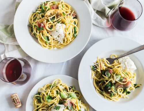 Creamy miso brussels sprout fettucine